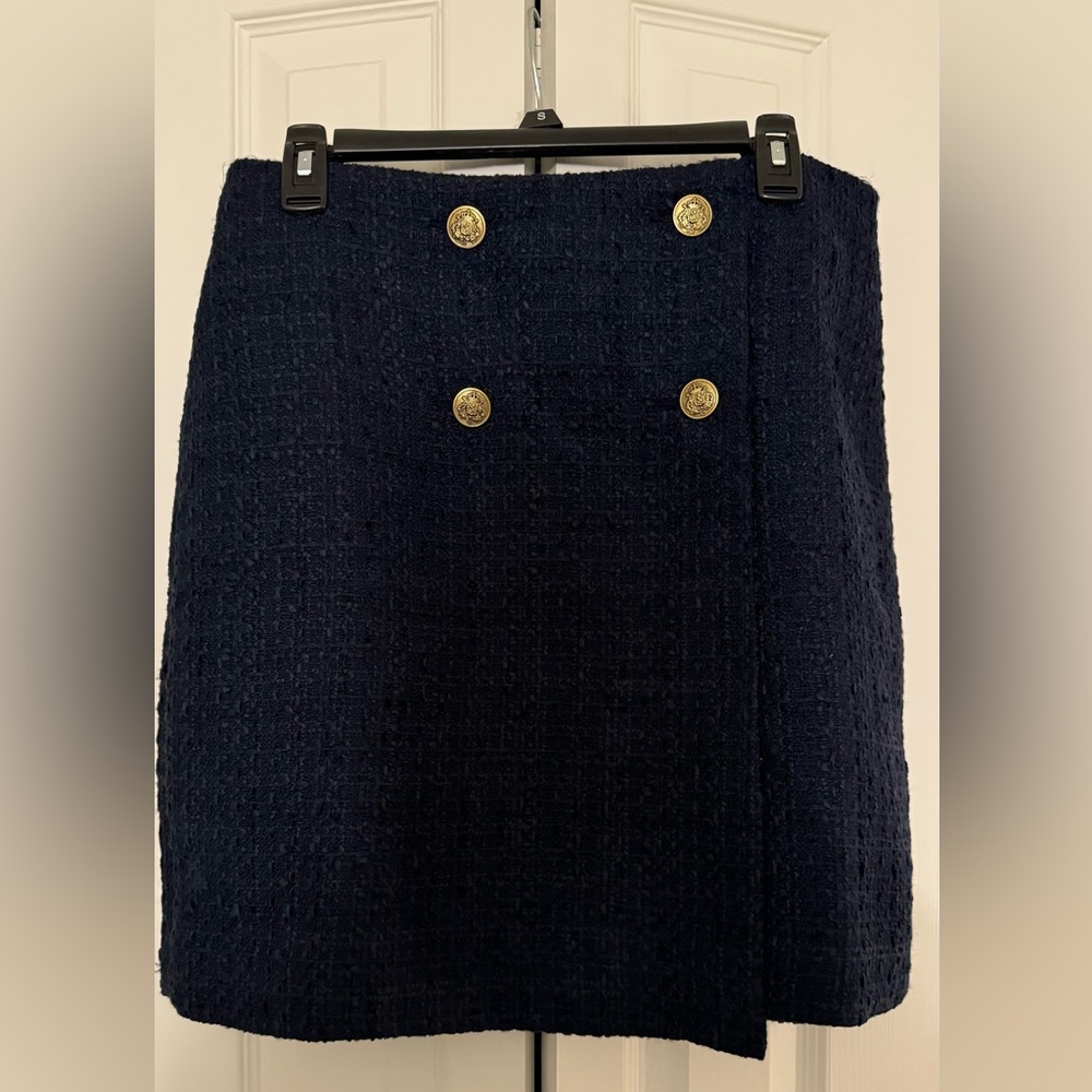 Loft - New twill boucle skirt - 8 Tall -Navy